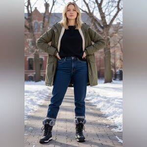 Hobibear Black and Gray Women's Winter Water Proof Snow Boots with Faux Fur